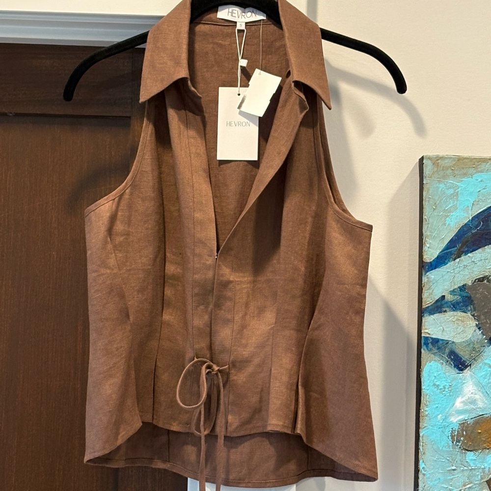 NWT Hevron Sloan linen vest brown Small perfect condition never worn